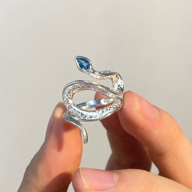 Bague R glable Cobra avec Topaze Bleue en Argent Paradise Jewels