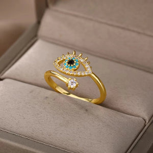 Bague Ajustable Oeil de Cristal avec Zircon en Or Paradise